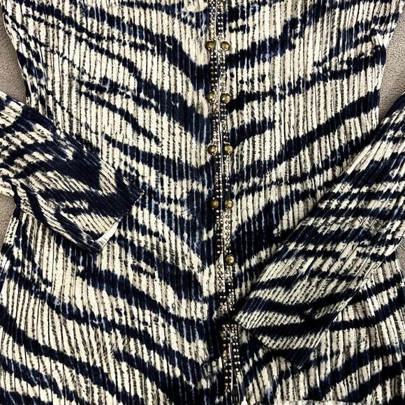 Cache Vintage Zipper Blue Zebra Print Long Sleeve Blouse Size L - Picture 6 of 7